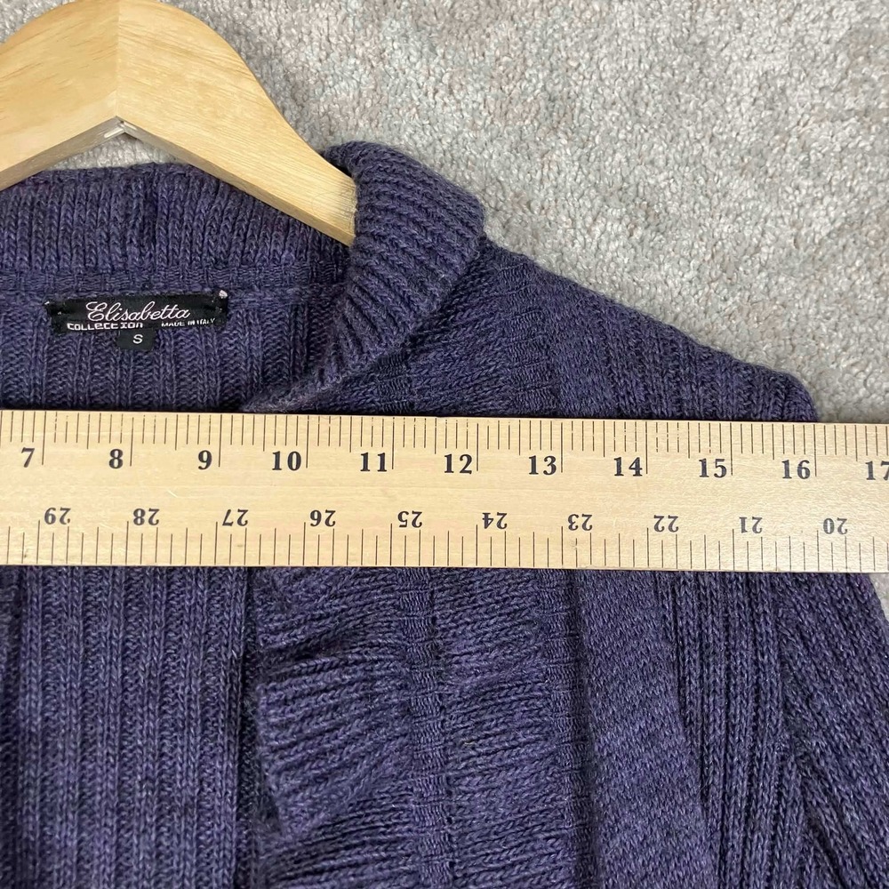 Elisabetta Collection Purple Ruffle Trim Mohair Wool Blend Ribbed Cardigan Small - Picture 11 of 13